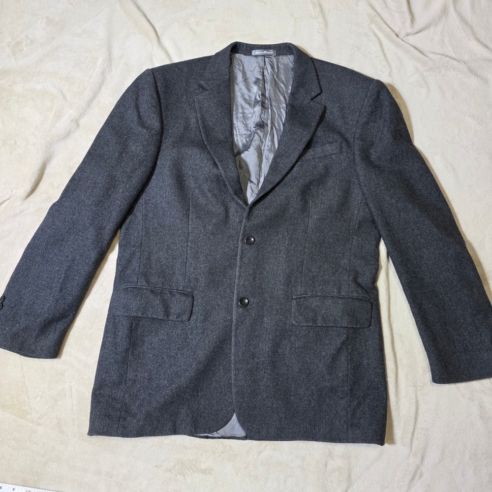 Classic Dark Academia Oscar de la Renta Mens 42L Wool Cashmere Blazer Gray Coat